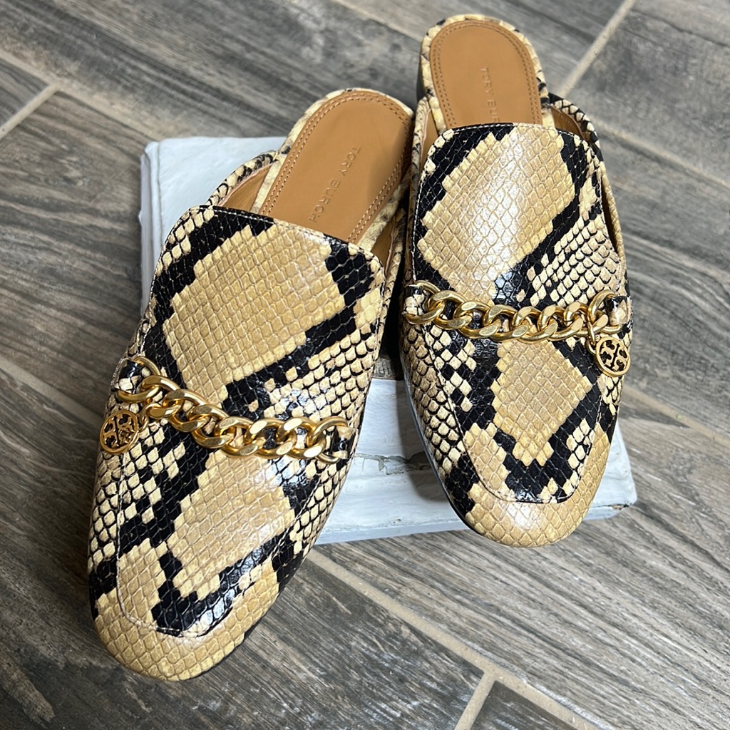 Tory Burch Leather Snake Python Embossed Mule 7.5